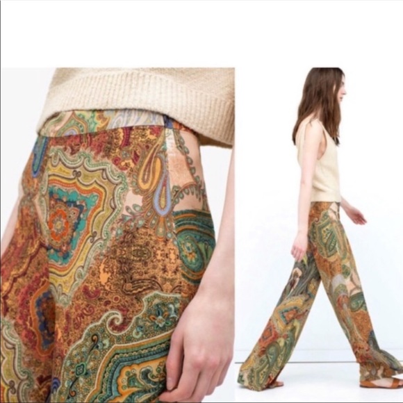 Zara | Pants u0026 Jumpsuits | Nwt Zara Wide Leg Paisley Palazzo Pants Size L |  Poshmark